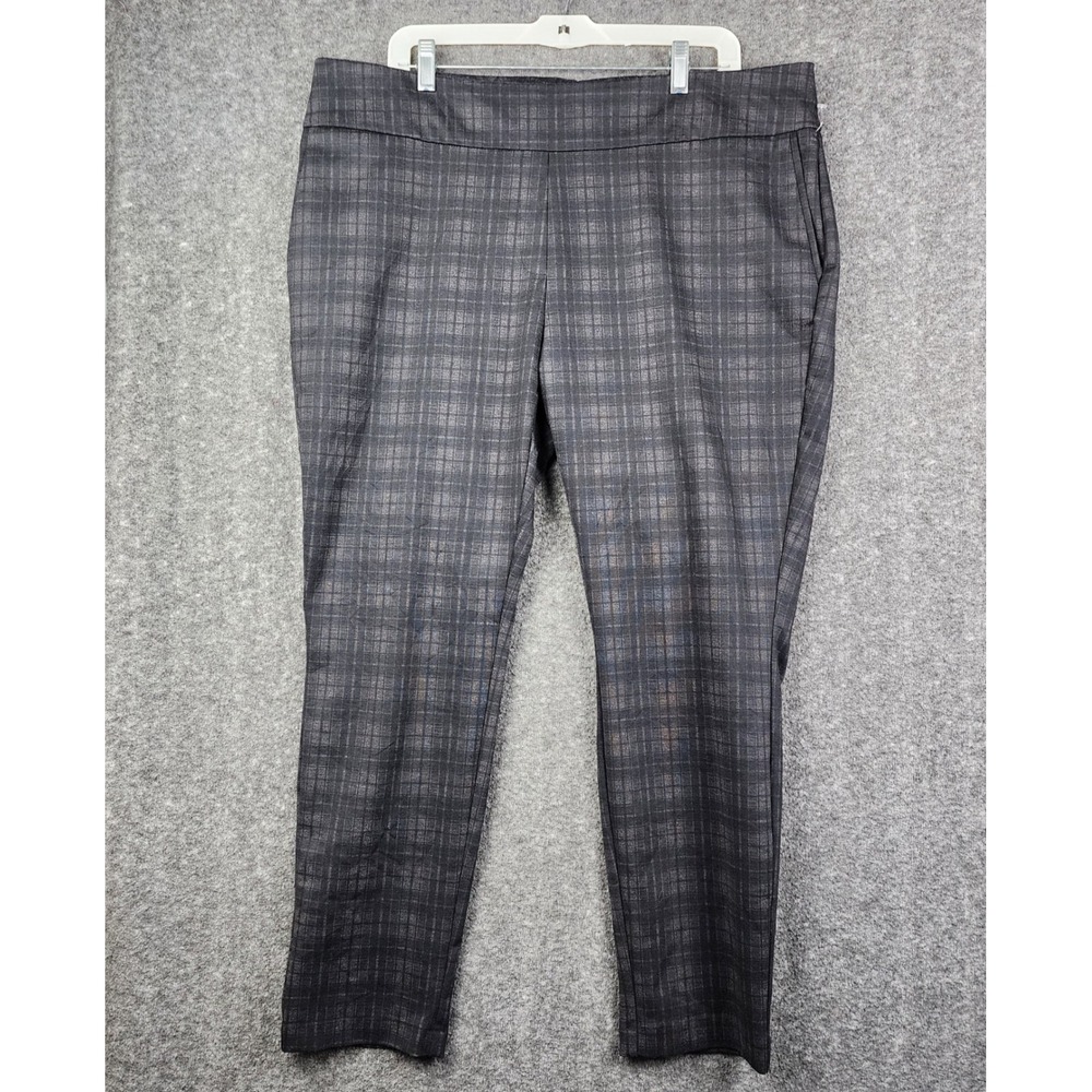 Dalia Plaid Trousers Women XXL Grey Pull On Stretch Workwear D4969-E2668‎